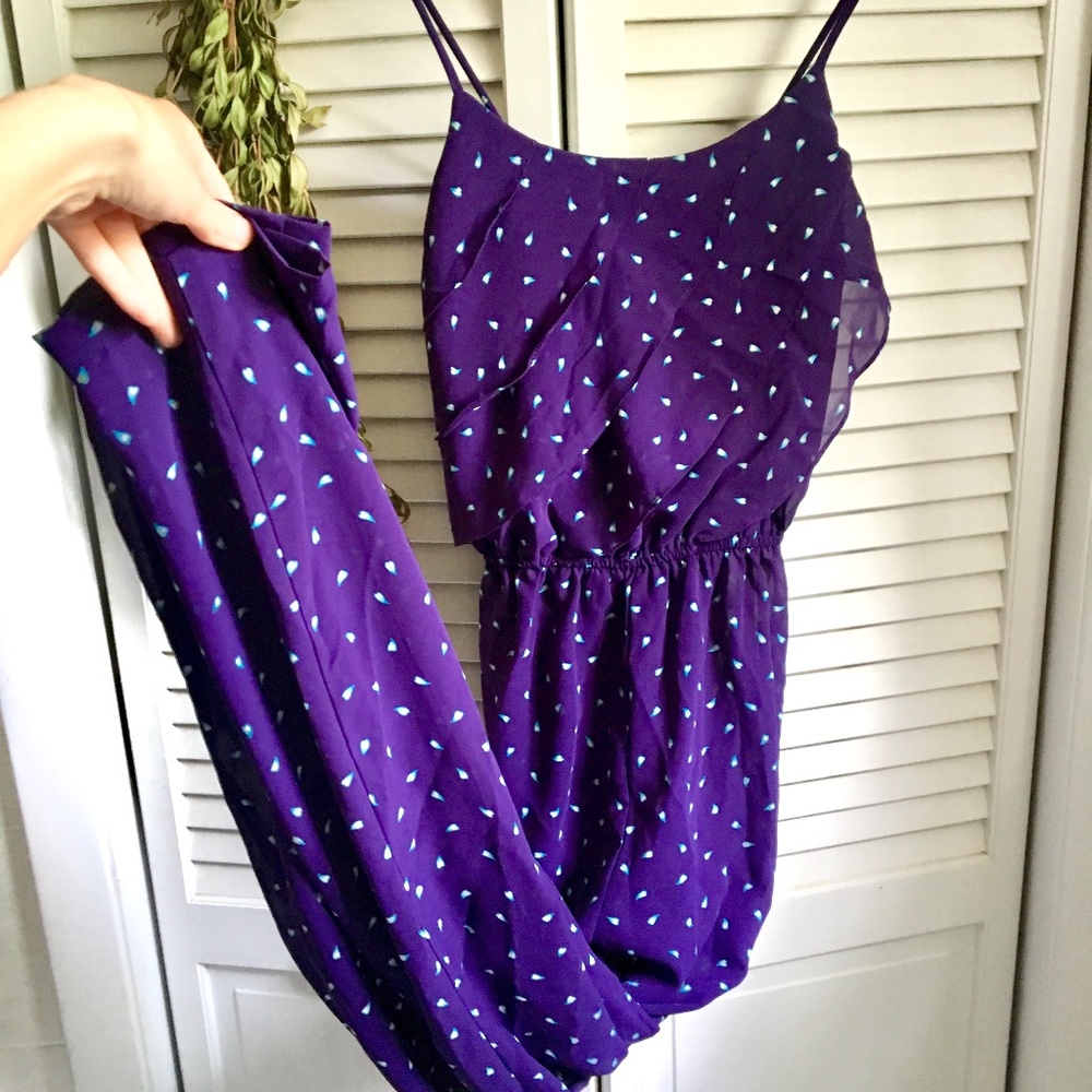 {Vintage 80's} Mini Strap Sheer Purple Jumpsuit - Picture 4 of 8